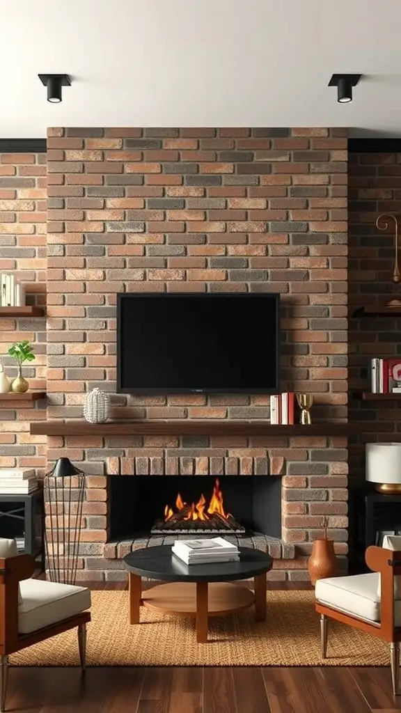 19+ Creative Fireplace Wall Ideas to Transform Your Space 7 Industrial chic fireplace with exposed brick wall and modern furniture