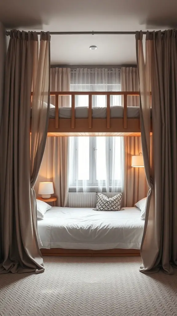 25+ Creative Loft Bed Ideas for Small Rooms 14 Loft bed with curtains providing privacy in a small room