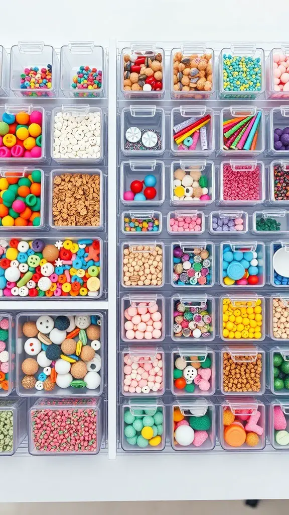 25 Creative Craft Organization Ideas You’ll Love 5 Clear acrylic storage bins filled with colorful crafting supplies