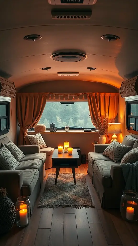 23+ Cozy RV Living Room Ideas for Ultimate Comfort 8 Cozy RV living room with soft lighting and candles