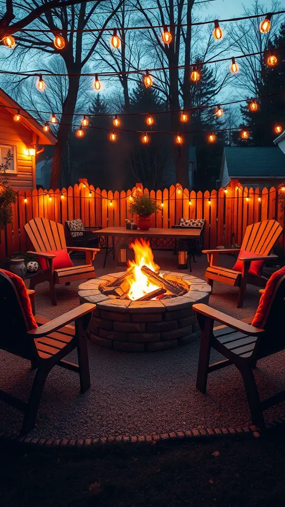 21+ Backyard Engagement Party Ideas for an Unforgettable Celebration 10 Cozy backyard fire pit gathering with string lights and seating