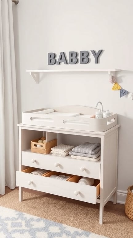 21+ Creative Baby Changing Station Ideas for Every Nursery 5 Stylish baby changing table with storage and decorative letters