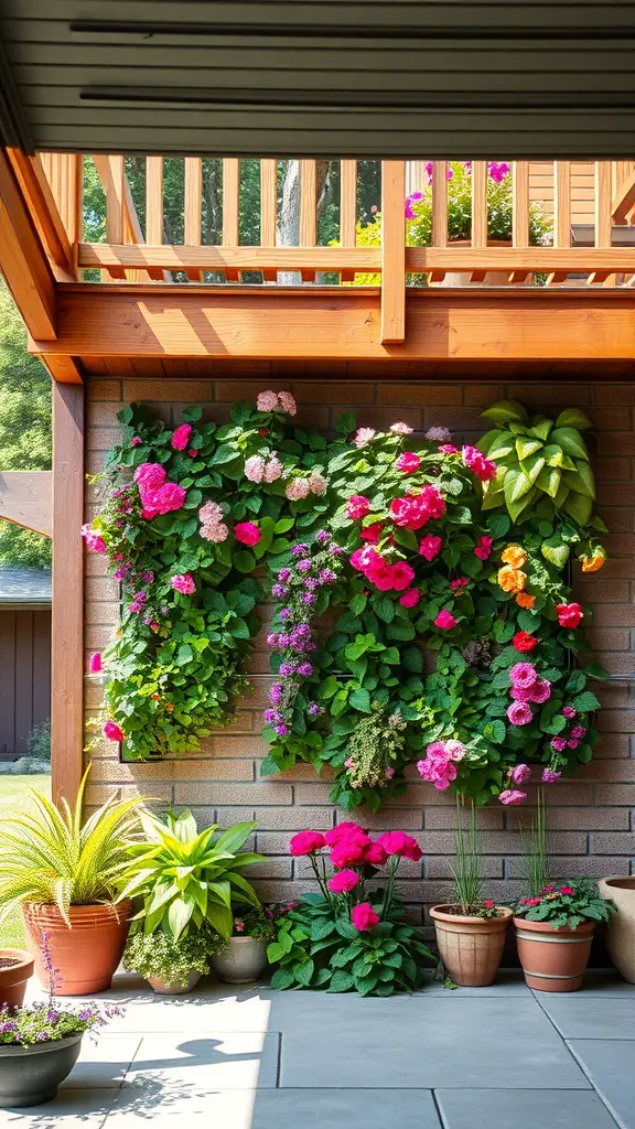 19+ Stunning Decks with Patios Underneath for Your Outdoor Oasis 8 A vertical garden with colorful flowers and plants under a deck