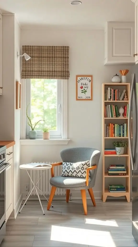 21+ Enchanting Cottagecore Kitchen Ideas to Transform Your Space 12 Cozy kitchen nook with a reading chair and bookshelf