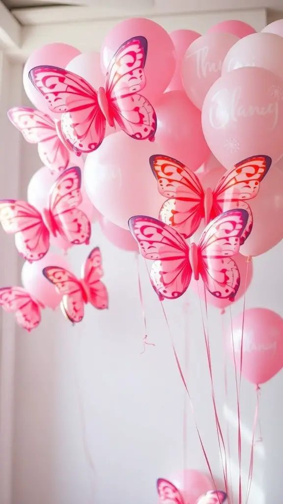 Colorful butterfly balloon arrangements for a baby shower