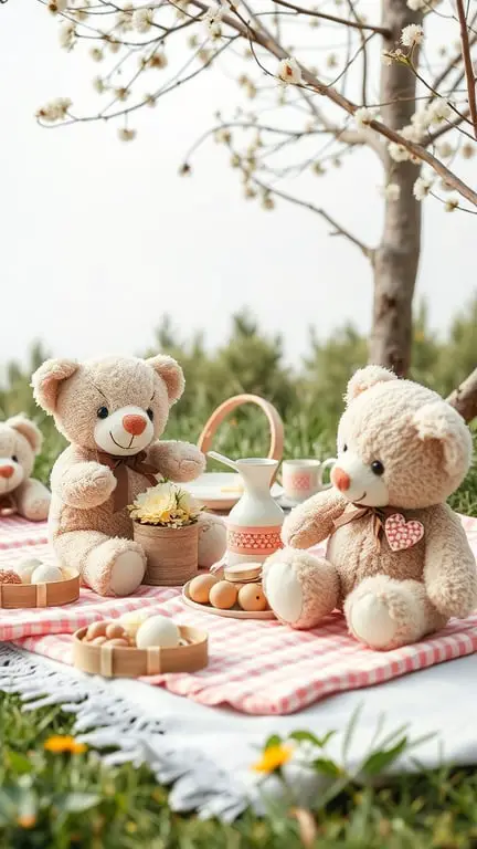 19+ Creative Baby Shower Themes to Celebrate February Babies 2 A cozy teddy bear picnic setup with plush bears, a checkered blanket, and picnic treats.