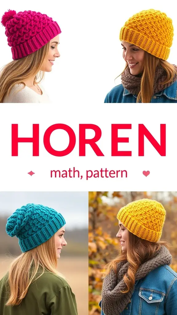 23+ Cozy Fall Crochet Ideas You’ll Love 2 A collection of colorful crochet hats in pink, teal, and yellow, showcasing different styles and textures.