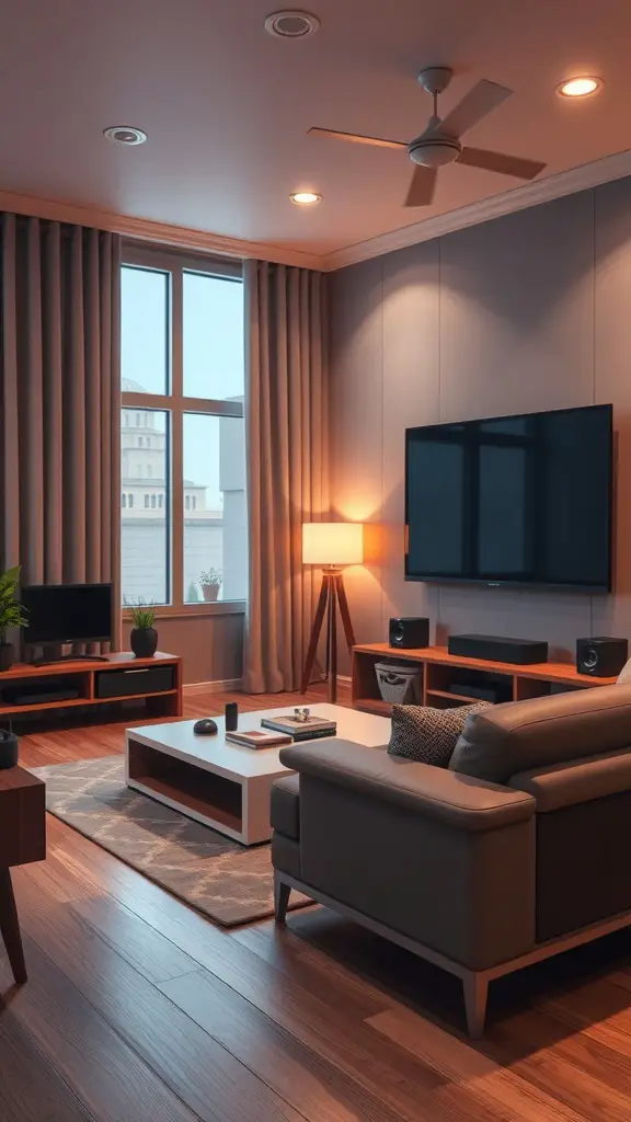 25+ Stylish Bloxburg Living Room Ideas You’ll Love 14 A modern living room with a TV, comfortable couch, and stylish decor
