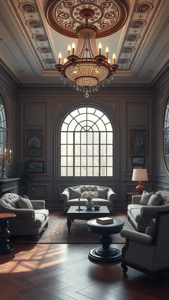 25+ Stylish Bloxburg Living Room Ideas You’ll Love 6 Elegant formal sitting area with light-colored sofas, a chandelier, and a large window