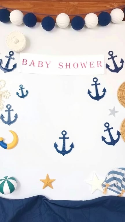 19+ Creative Baby Shower Themes to Celebrate February Babies 12 Nautical themed baby shower decorations with anchors and a banner