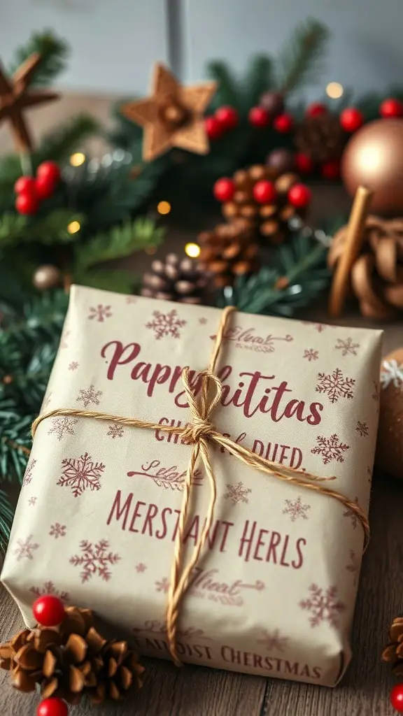25+ Festive Christmas Craft Ideas to Get You in the Holiday Spirit 9 A beautifully wrapped gift with twine, surrounded by festive decorations.