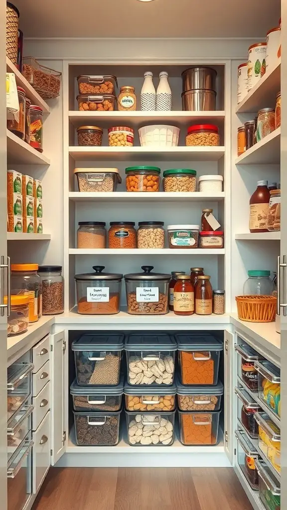 17+ Creative L Shaped Pantry Ideas for Your Kitchen 11 A well-organized pantry with clear containers for visibility and organization