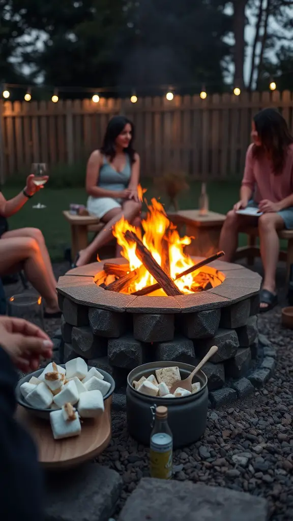 21+ Fun Winter Birthday Party Ideas for All Ages 9 A cozy gathering around a fire pit with friends enjoying gourmet s'mores.