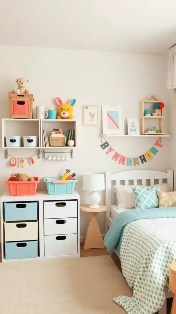 21+ Creative Kids Room Interior Design Ideas for Every Style 7 A well-organized kids room featuring colorful storage bins and shelves.