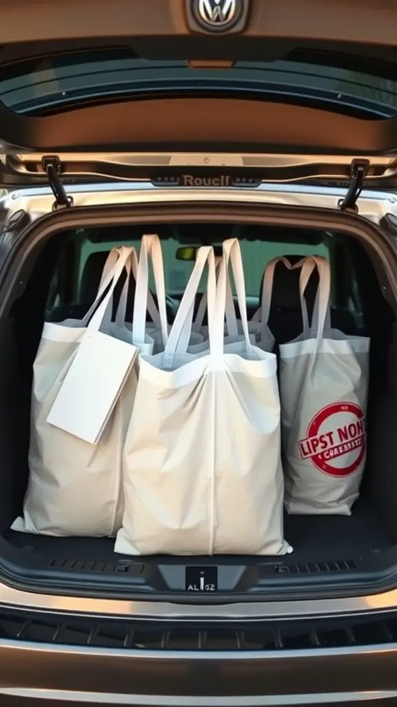 25+ Clever Car Trunk Organization Ideas to Maximize Space 9 A trunk filled with organized grocery bags to prevent spills.