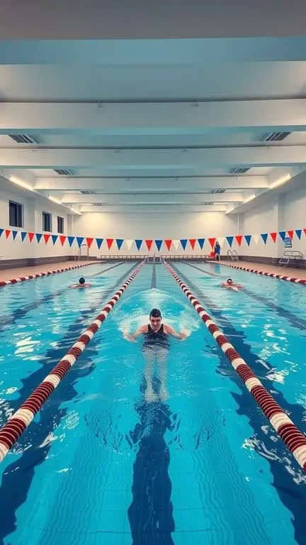 19+ Amazing Homemade Swimming Pools You'll Want to Dive Into 12 Indoor lap pool with swimmers and colorful flags
