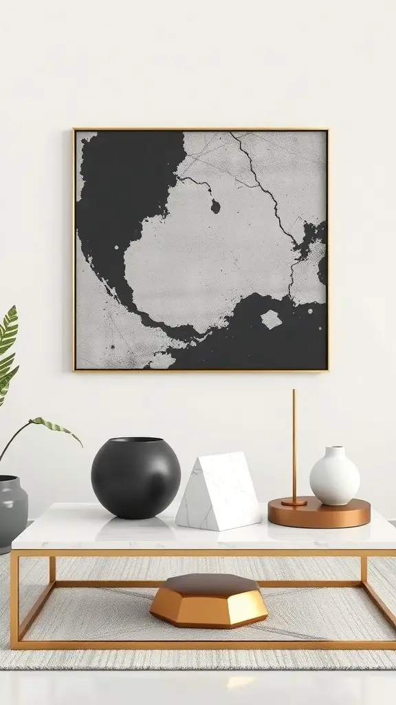 15 Creative Coffee Table Arrangement Ideas to Elevate Your Living Space 13 A modern coffee table arrangement featuring geometric shapes and a minimalist design.