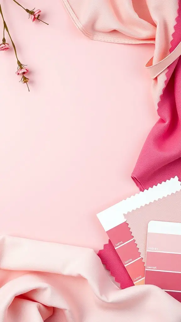 25+ Stunning Pink and Grey Bedroom Ideas for a Chic Retreat 5 Pink and grey fabric swatches with flowers on a pink background