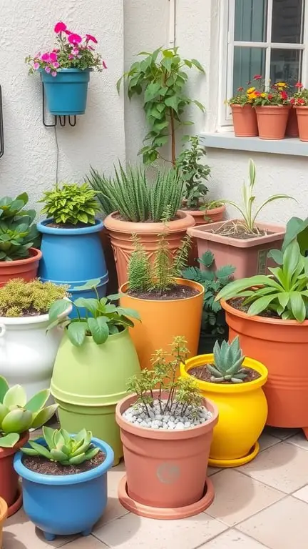 17+ Creative Mini Garden Ideas for Small Spaces 16 A colorful display of various potted plants in a small garden space.