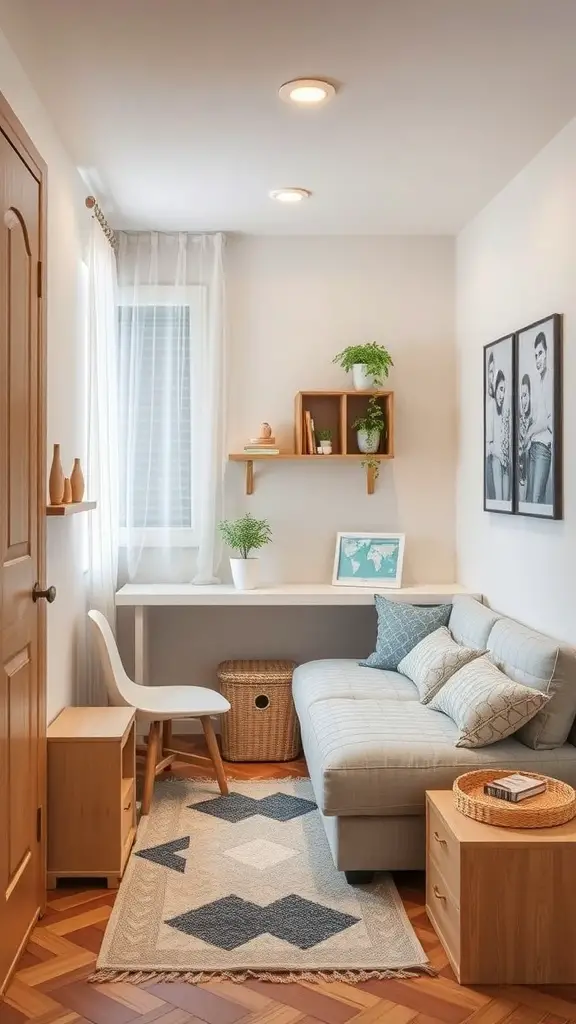 23+ Cozy Small Facial Room Ideas for a Relaxing Retreat 16 A small facial room featuring a cozy sofa, wall shelves, and a light color scheme.