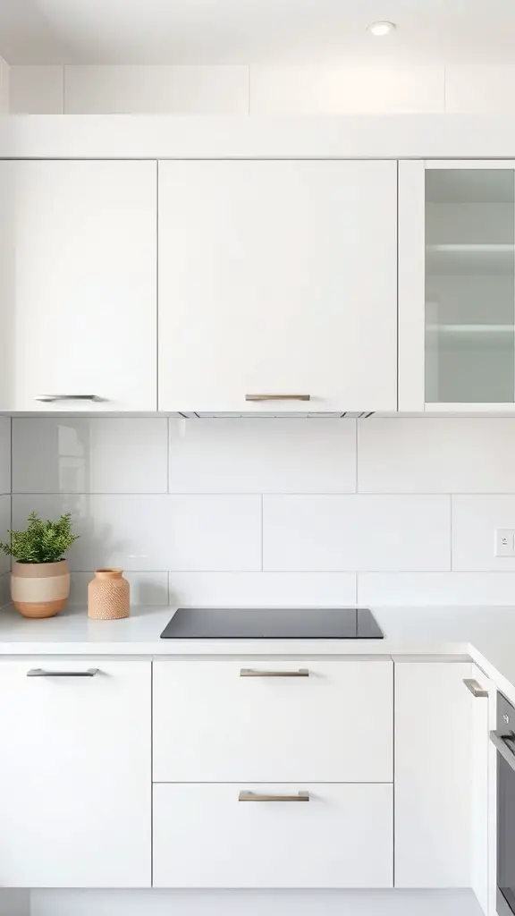 27+Creative Ideas for Decorating Space Above Kitchen Cabinets 11 A minimalist kitchen with white cabinets and simple decor above the cabinets.