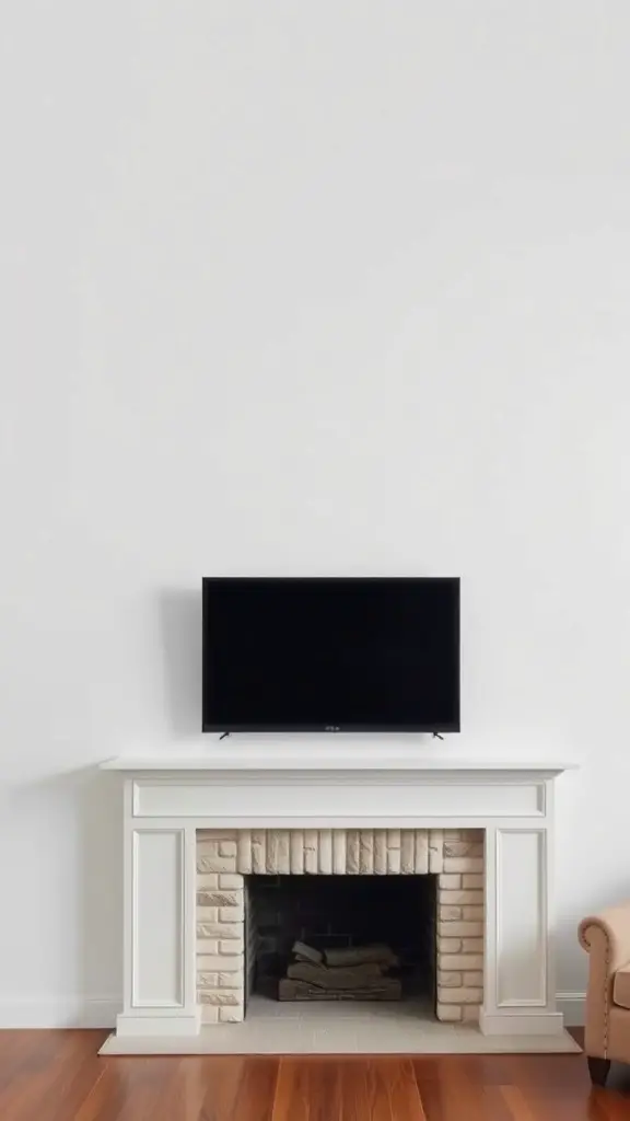21 Stunning Fireplace TV Wall Ideas for Your Living Room 9 A modern living room with a TV mounted above a white fireplace, featuring a cozy atmosphere.