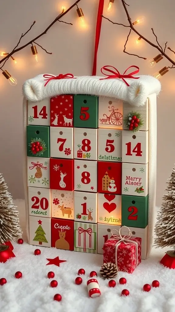 25+ Festive Christmas Craft Ideas to Get You in the Holiday Spirit 5 A colorful advent calendar with festive designs, surrounded by holiday decorations.