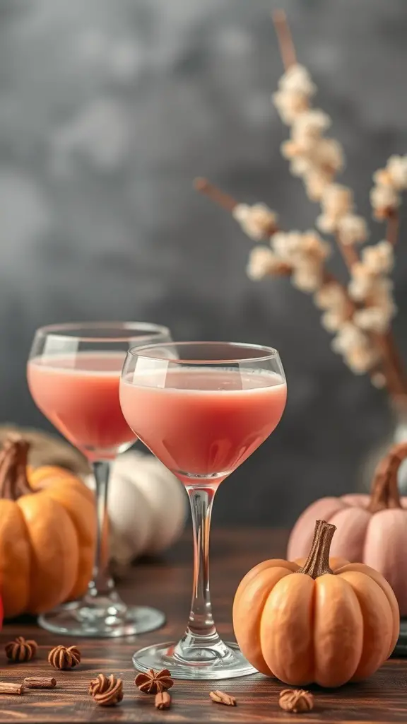20+ Adorable Pink Pumpkin Baby Shower Ideas 13 Two elegant glasses of pink pumpkin drinks surrounded by small pumpkins.