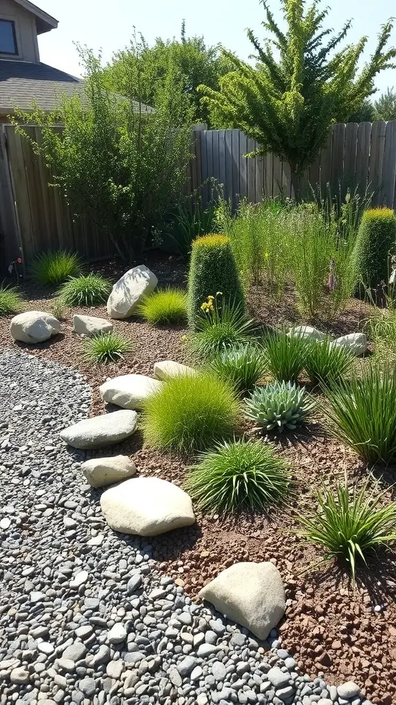 25+ Inspiring Hardscape Backyard Ideas for Your Outdoor Oasis 7 A sustainable gravel garden with various plants and a winding pathway.