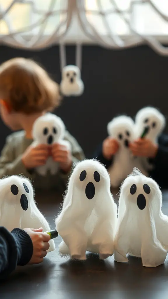 25+ Creative Fall Crafts for Toddlers 12 Children making cotton ball ghosts for a fall craft activity