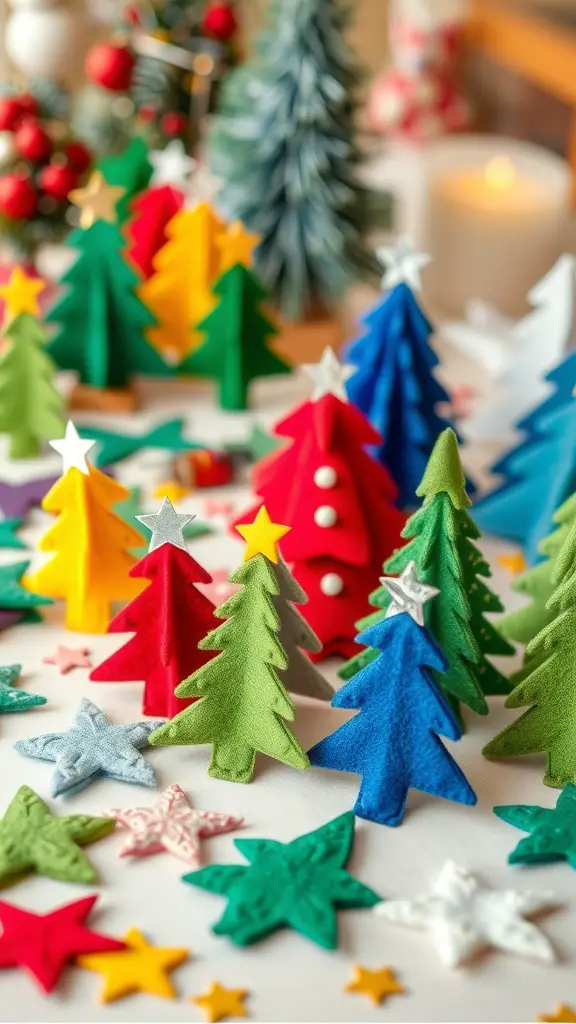 25+ Festive Christmas Craft Ideas to Get You in the Holiday Spirit 15 Colorful felt Christmas tree decorations in various sizes and shapes