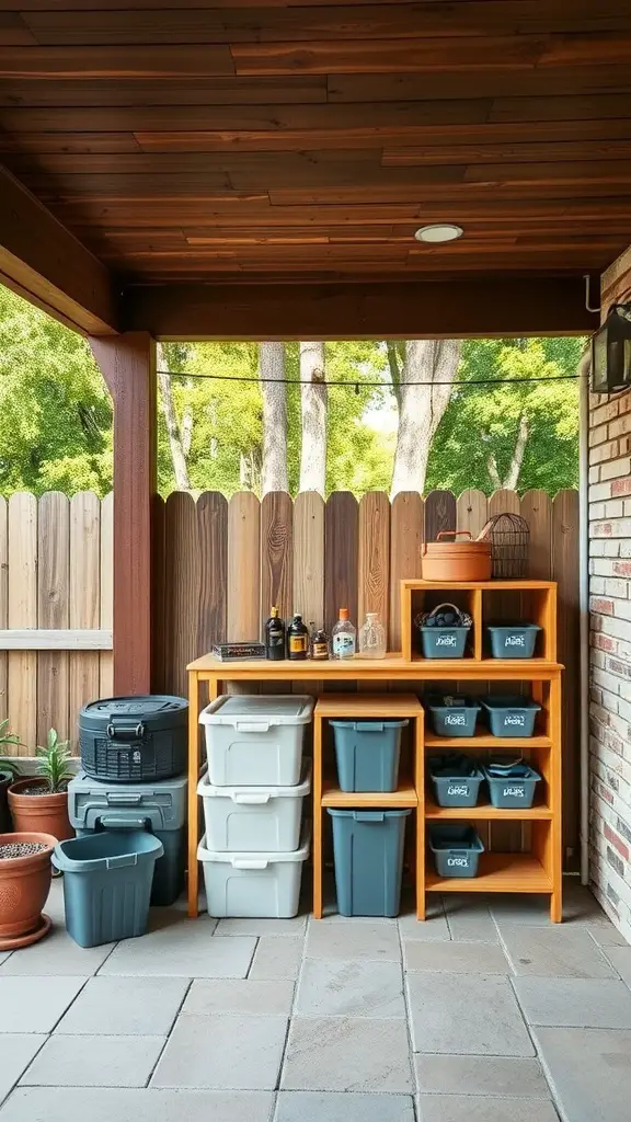 19+ Stunning Decks with Patios Underneath for Your Outdoor Oasis 2 Organized under-deck storage area with wooden shelves and bins