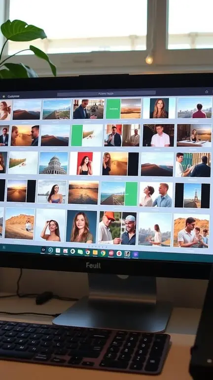 17+ Essential Tips for Organizing Your Photo Storage 4 A computer screen displaying a grid of various digital photos, including landscapes and portraits, suggesting a photo organization system.