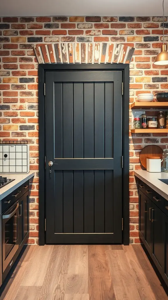 25+ Creative Pantry Door Ideas to Maximize Space and Style 15 Industrial metal pantry door with a brick wall background