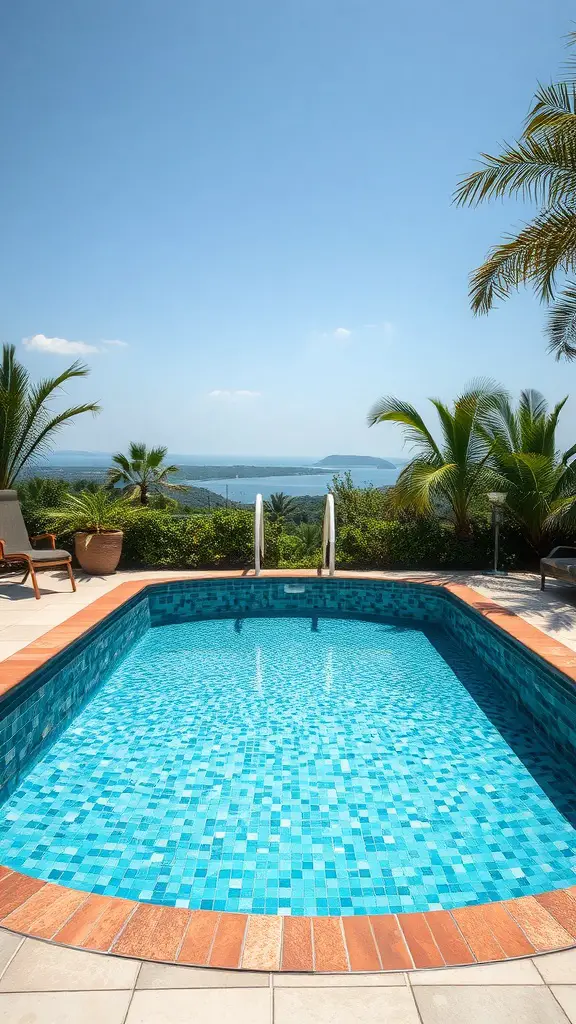 17+Creative Sunken Above Ground Pool Ideas for Your Backyard 14 A sunken above-ground pool with custom mosaic tiling and a beautiful view