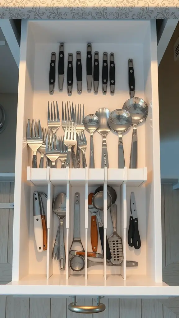 21+ Creative Drawer Organization Ideas for a Clutter-Free Home 4 A neatly organized kitchen drawer with utensils and dividers.