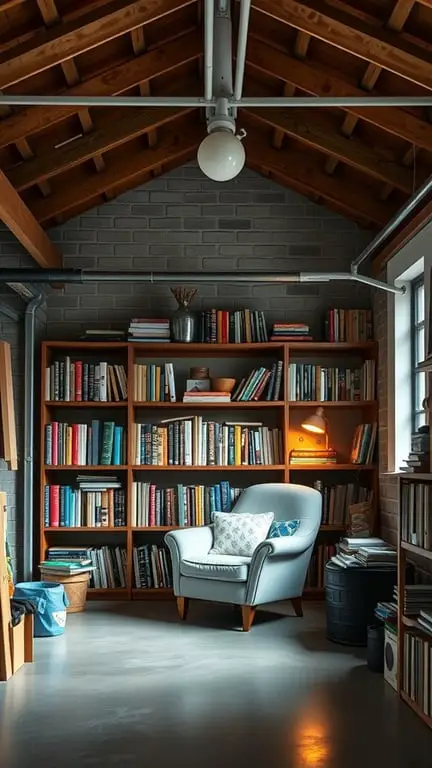19+ Creative Garage Loft Storage Ideas You Need to Try 15 Cozy reading nook in a loft with a comfortable chair and bookshelves