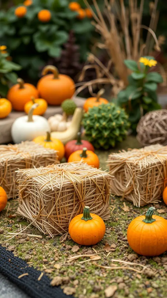 15 Stunning Fall Thanksgiving Decor Ideas You'll Love 15 Miniature hay bales surrounded by pumpkins and fall decor