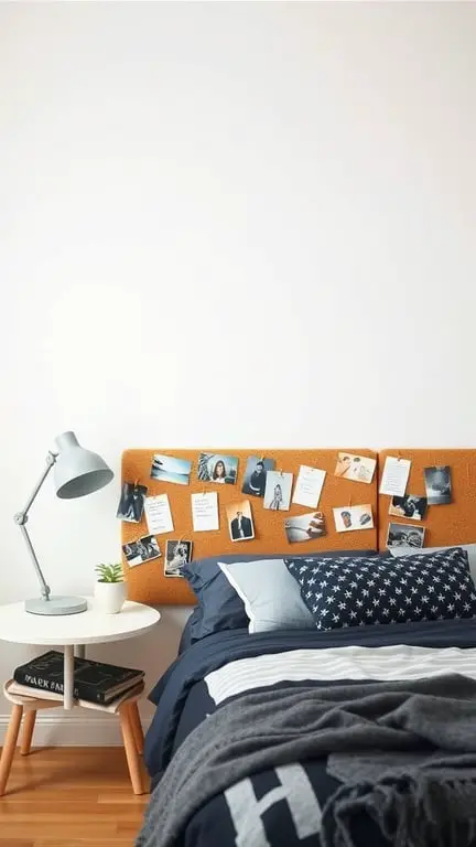 21+ Easy and Affordable DIY Headboard Ideas to Transform Your Bedroom 5 Cozy bedroom with a cork board headboard displaying photos and notes
