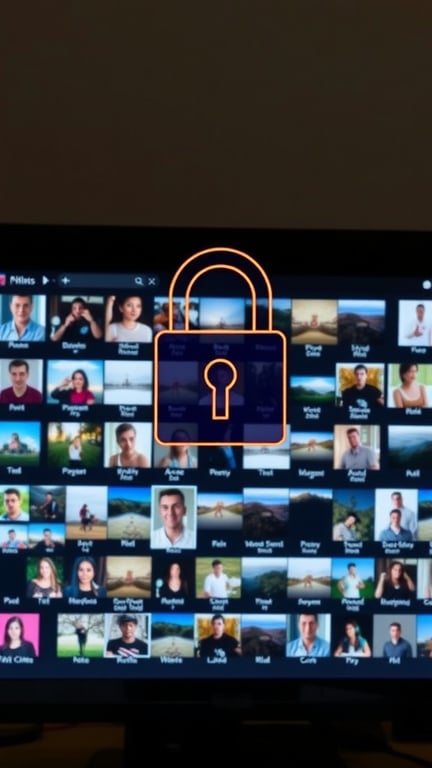 17+ Essential Tips for Organizing Your Photo Storage 15 A digital screen displaying a collection of photos with a lock icon overlay, symbolizing security.