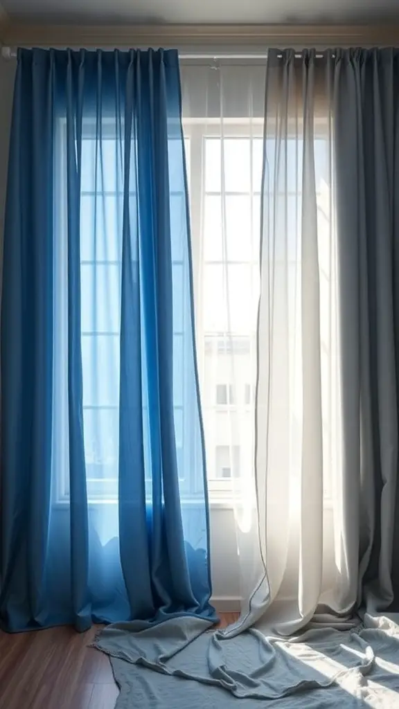 23+ Stunning Blue and Grey Bedroom Ideas You'll Love 12 Blue and grey curtains hanging in a bright room