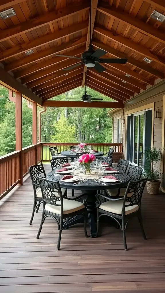21+ Must-Have Features for Your Covered Deck Oasis 2 Covered deck with a dining table set for outdoor meals