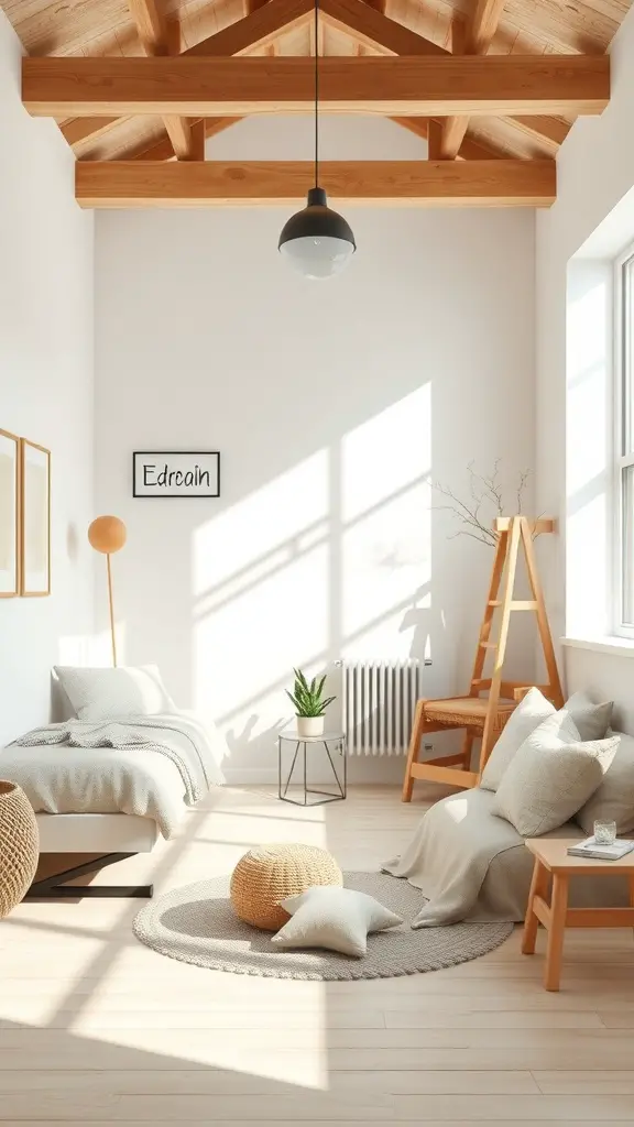 25+ Creative Bloxburg Teen Room Ideas You’ll Love 6 A minimalist Scandinavian teen room featuring wooden beams, soft furnishings, and a cozy atmosphere.