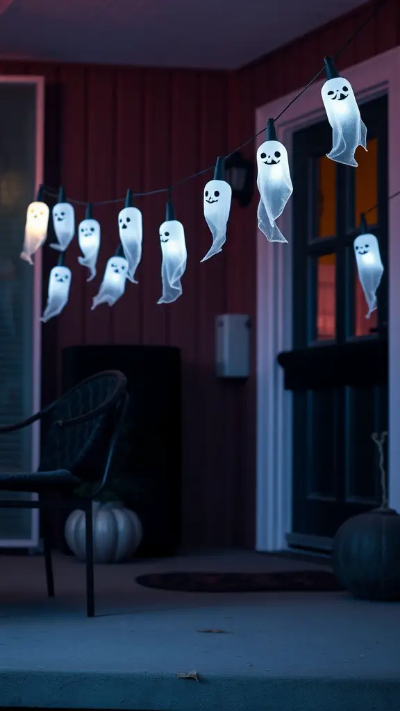 27+ Creative DIY Halloween Decorations You Can Make at Home 13 String lights shaped like friendly ghosts hanging on a porch