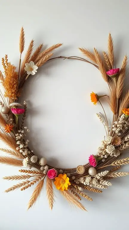 23+ Stunning Fall Wreath Ideas to Welcome the Season 7 A beautiful dried flower wreath featuring various flowers and grasses in warm autumn colors.