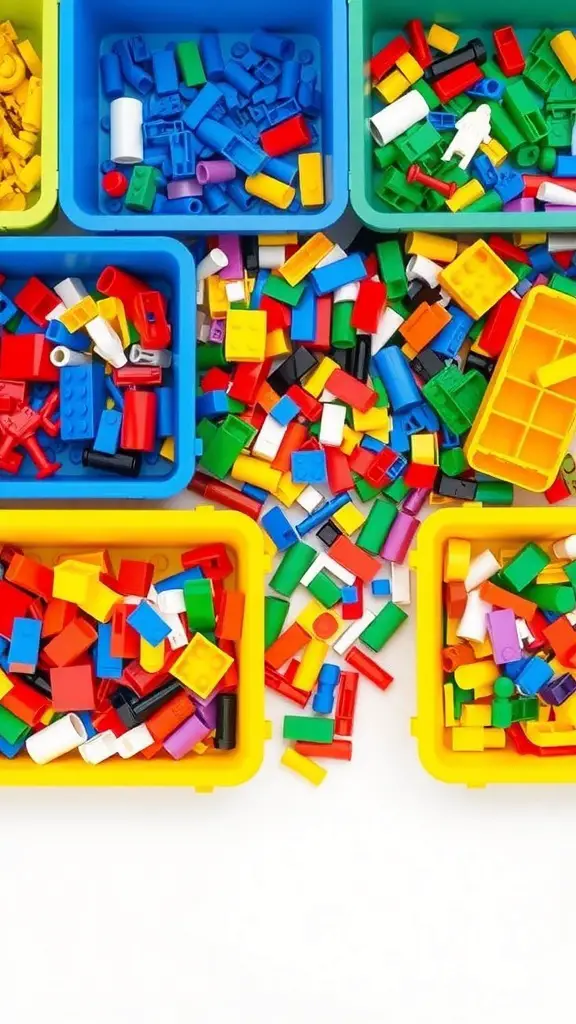 19+ Creative LEGO Organization Ideas for a Tidy Space 13 Colorful LEGO sorting trays filled with various LEGO pieces.