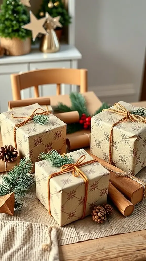 27+ Rustic Farmhouse Christmas Decor Ideas You’ll Love 20 Rustic farmhouse style Christmas gift wrapping with natural elements