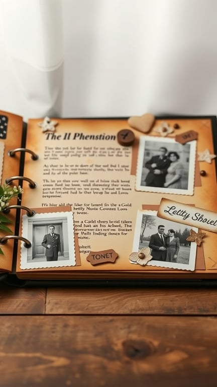 15 Creative Ways to Store and Display Old Photos 4 A creative photo album with old photographs, decorative elements, and handwritten notes.