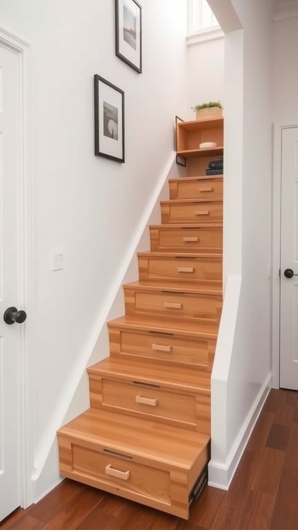 25 Creative Storage Ideas for Small Spaces 13 A staircase with built-in drawers, showcasing a creative storage solution for small spaces.
