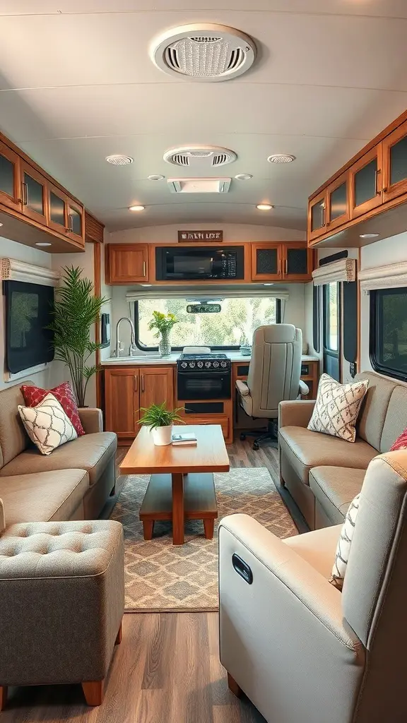23+ Cozy RV Living Room Ideas for Ultimate Comfort 3 A cozy RV living room with comfortable seating and a warm atmosphere.
